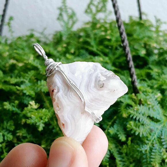 Raw Agate Crystal Pendant, Wire Wrapped Gemstone Jewelry, 1.5" - Picture 1 of 3